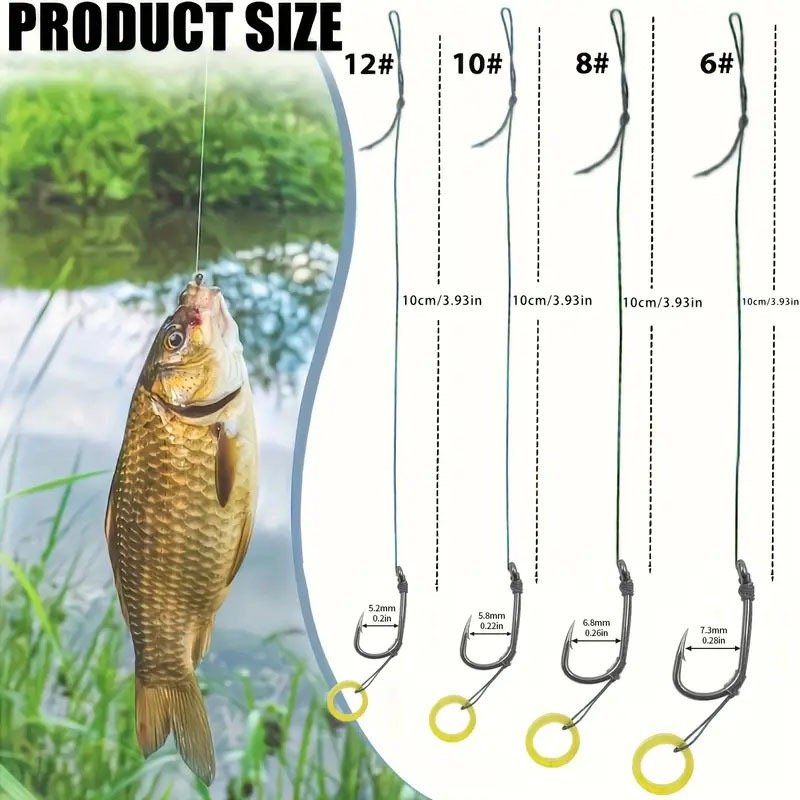 High Carbon Steel Curved Shank Carp Fishing Hooks with Braid Line & Retaining Rings - Image 3