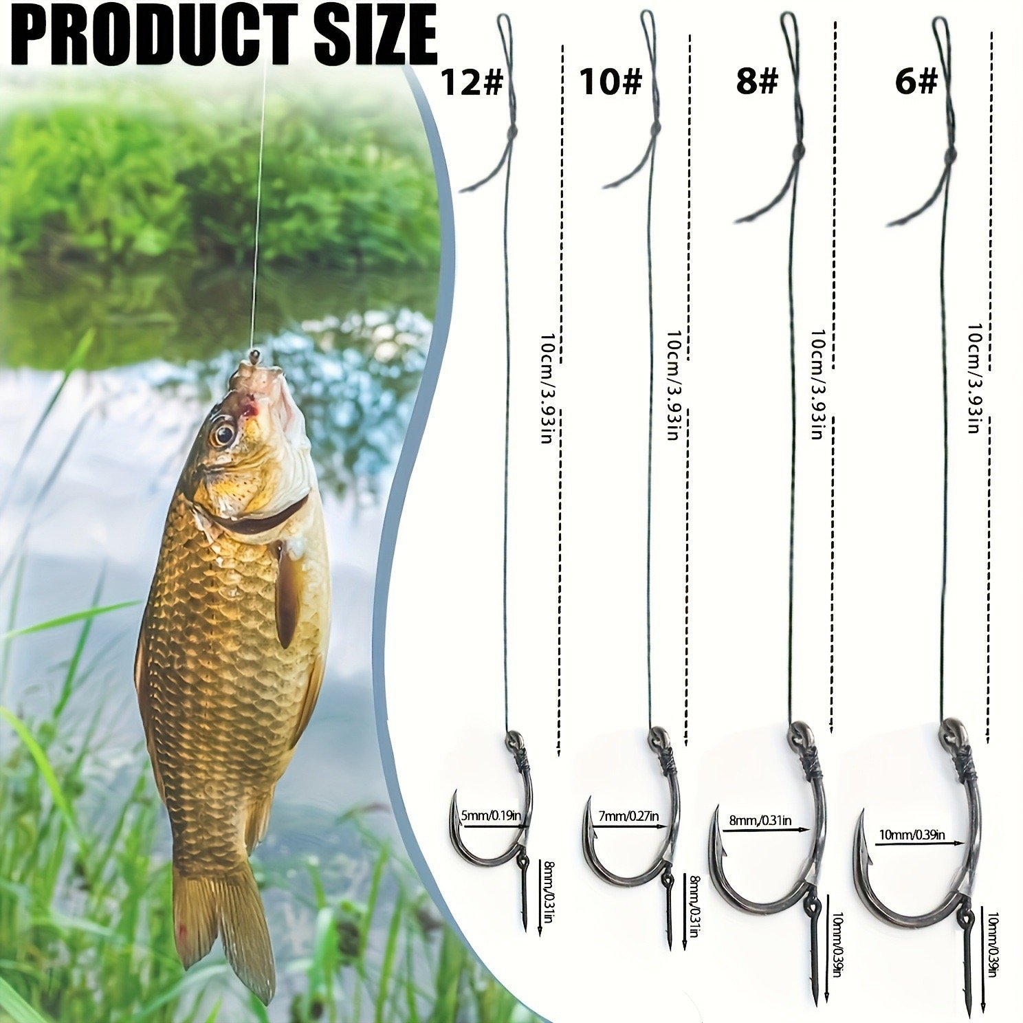 High Carbon Steel Curved Shank Fishing Hooks with Braid Line and Baiting Needle, Ideal for Carp Fishing - Image 3