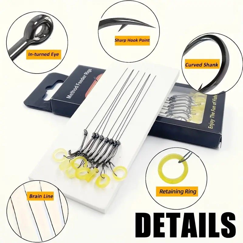 High Carbon Steel Curved Shank Carp Fishing Hooks with Braid Line & Retaining Rings - Image 4