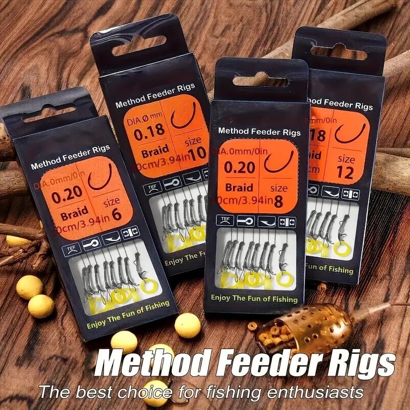 High Carbon Steel Curved Shank Carp Fishing Hooks with Braid Line & Retaining Rings