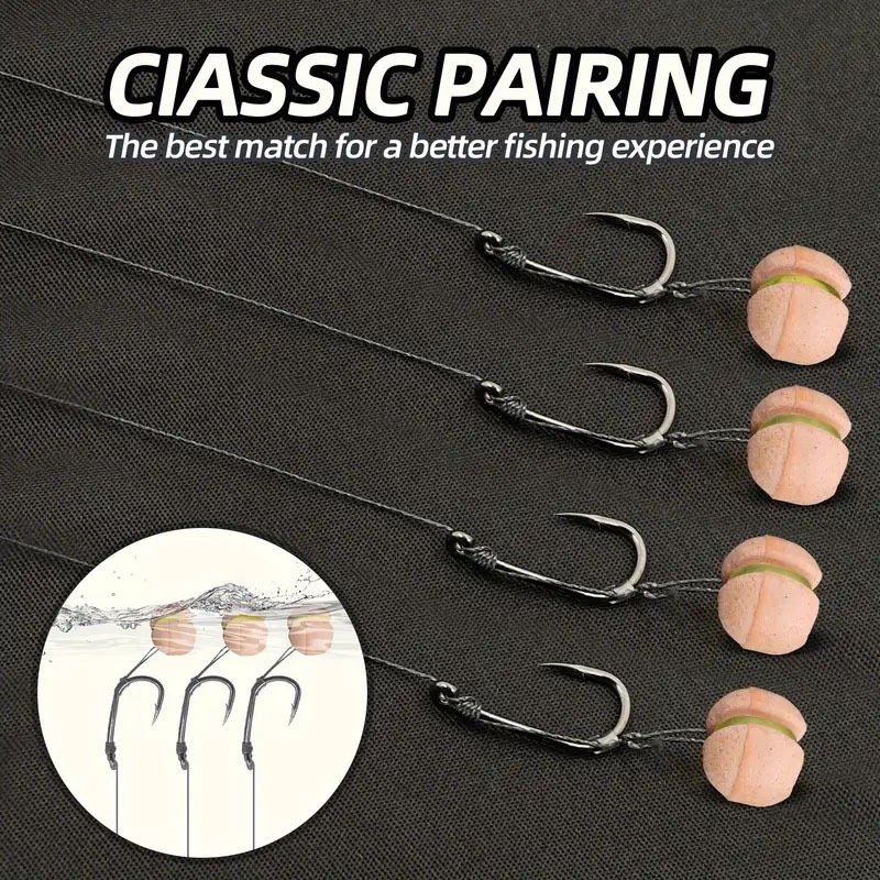 High Carbon Steel Curved Shank Carp Fishing Hooks with Braid Line & Retaining Rings - Image 2
